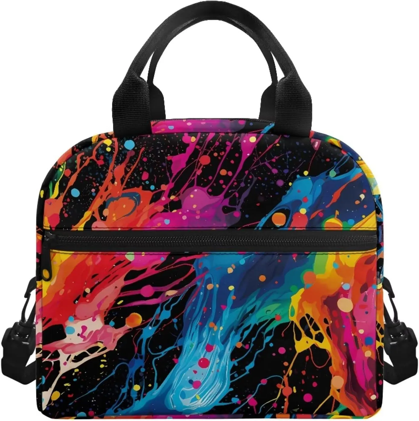 Splash Ink Design Cooler Prep Meal Bag for Men Waterproof Keep Warm Insulated Bags for Women Hand Carry Removable Strap Satchel for Business Office Outdoor