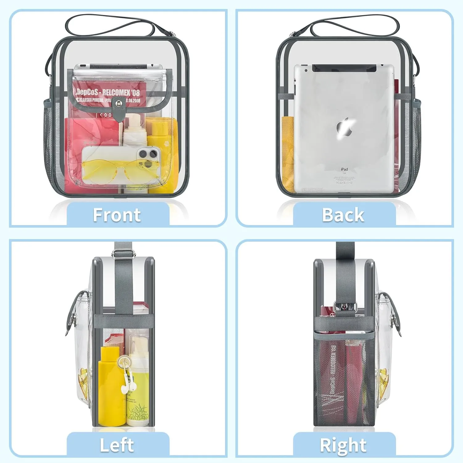 SPODEARS Clear Crossbody Bag for Stadium Events & Concerts - Adjustable Shoulder Strap Purse with 1 Bottle Holder