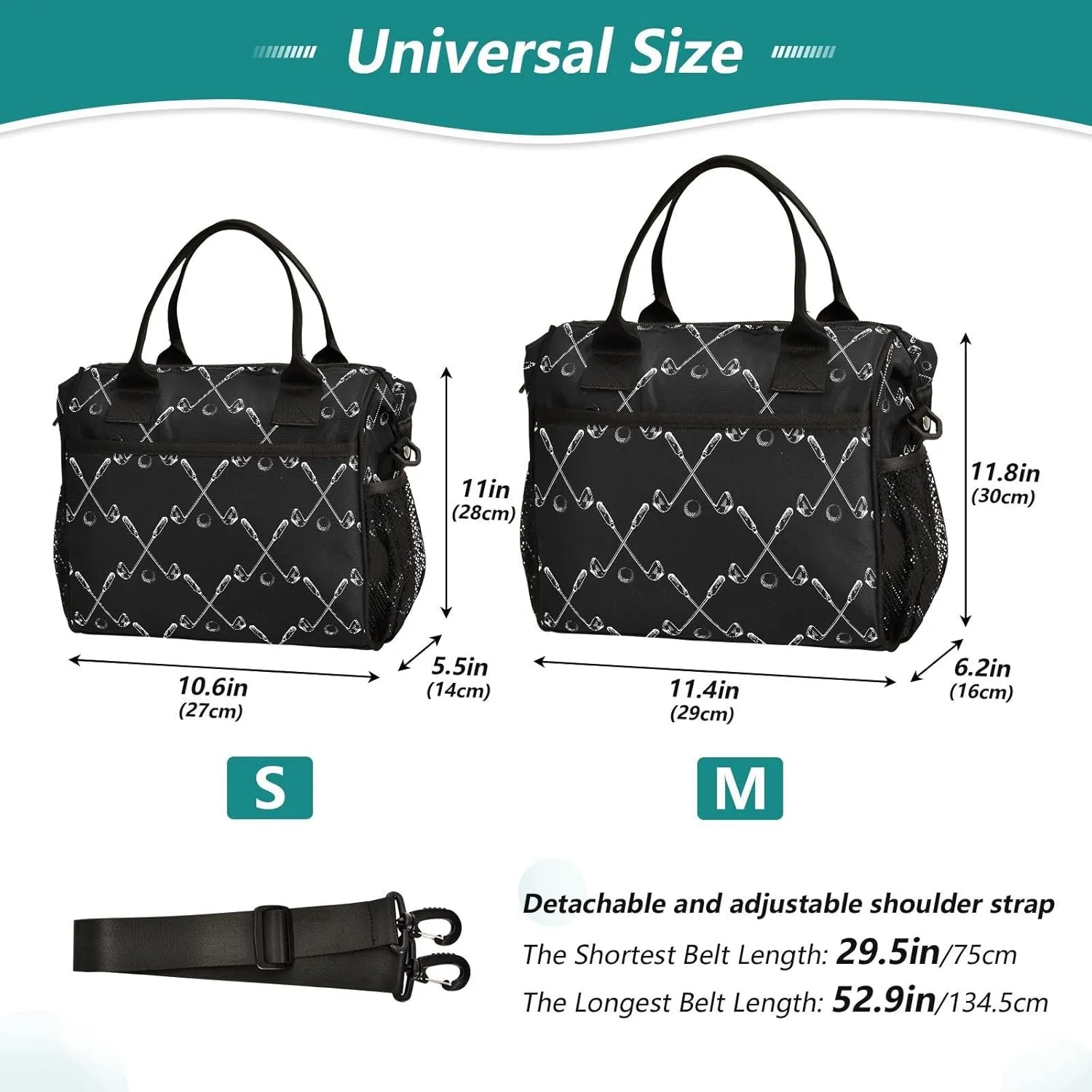 Sport Golf Pattern Lunch Bag Reusable Lunch Box for Office Picnic Hiking Beach, Insulated Cooler Tote Food Container with Adjustable Shoulder Strap for Men Women Adults