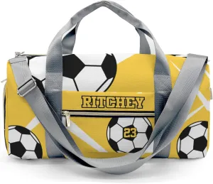 Sport Soccer Player Number Team Yellow Personalized Duffel Bag Custom Women Men Multi-Function Travel Bag Gym Sports Bag Gymnastic Yoga Bag Carry On Overnight Weekend Duffel Bags