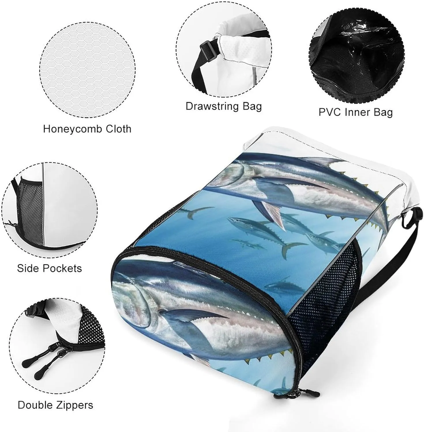 Sports Drawstring Backpack Lightweight Small Gym Bag Bluefin Tuna Thunnus Gym Sackpack for Women Men