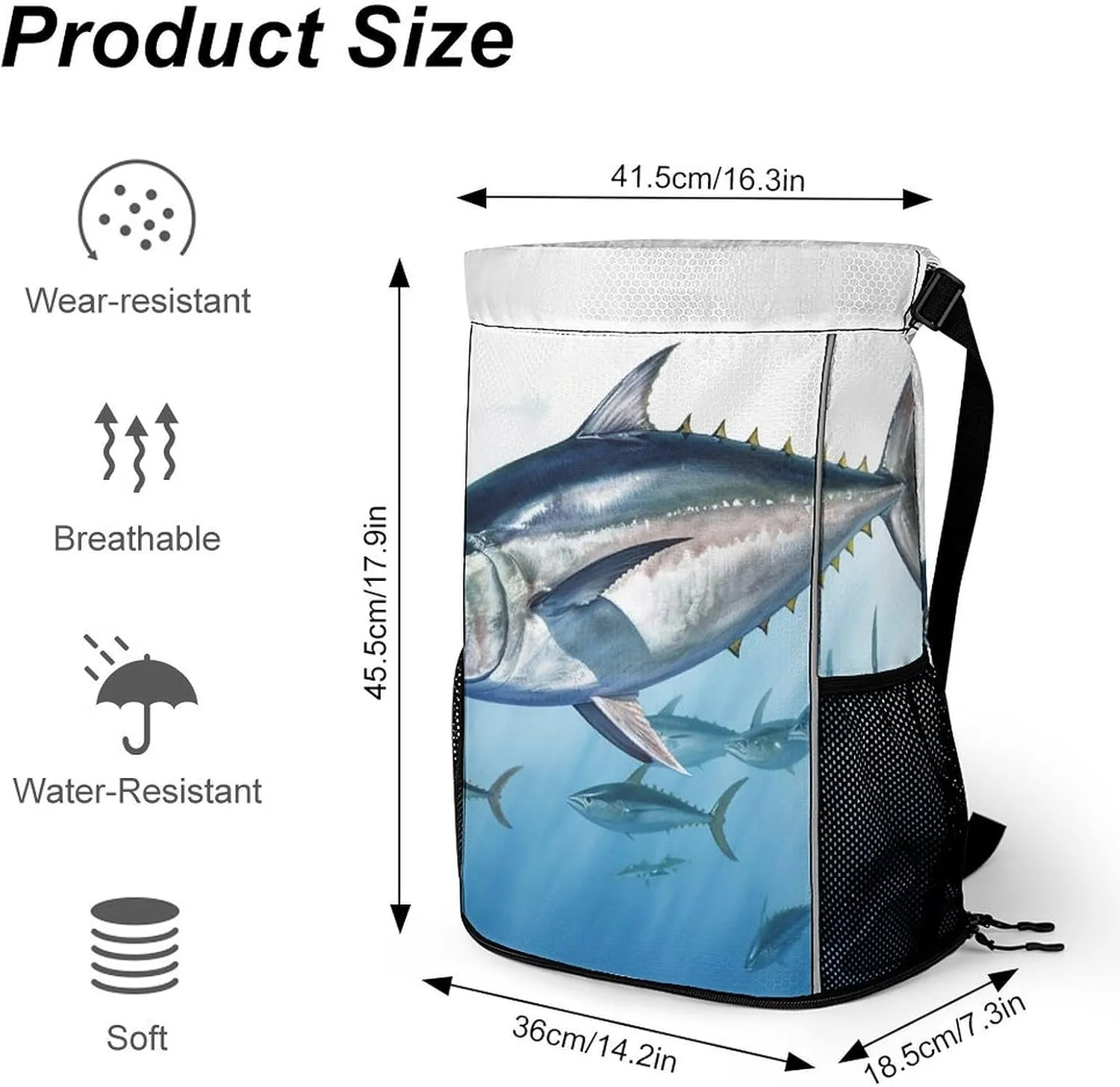 Sports Drawstring Backpack Lightweight Small Gym Bag Bluefin Tuna Thunnus Gym Sackpack for Women Men