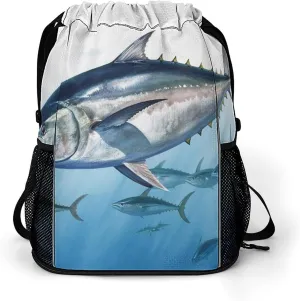 Sports Drawstring Backpack Lightweight Small Gym Bag Bluefin Tuna Thunnus Gym Sackpack for Women Men