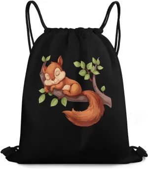 Squirrel Sleep Travel Drawstring Bag Waterproof String Backpack Gym Sackpack Sport Bag