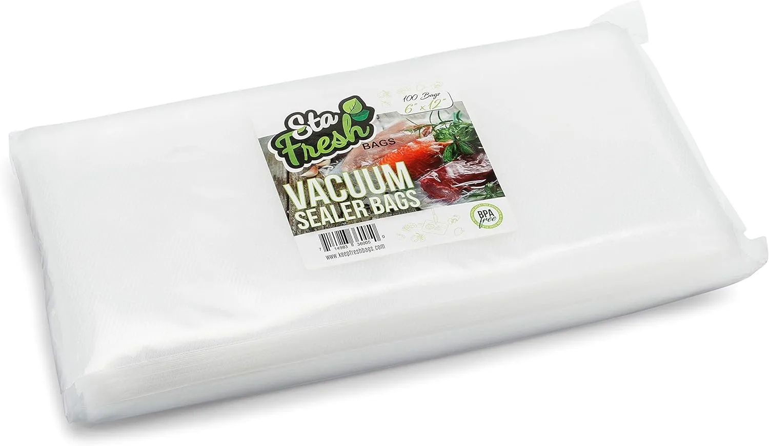 Sta Fresh Vacuum Sealer Bags, 6 inch x 12 inch, Quart Size, 3.5mil Thick, Bulk Food Saver Storage, Sous Vide Cooking, Freezer Bag, USA Made, 6x12, 100 Count