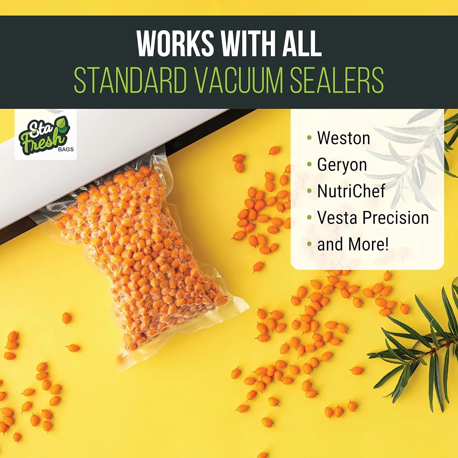 Sta Fresh Vacuum Sealer Bags, 6 inch x 12 inch, Quart Size, 3.5mil Thick, Bulk Food Saver Storage, Sous Vide Cooking, Freezer Bag, USA Made, 6x12, 100 Count