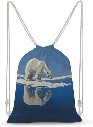Standing on Ice Floe Drawstring Backpack for Women Men Drawstring Bag for Travel Swimming Sports Gym Bag