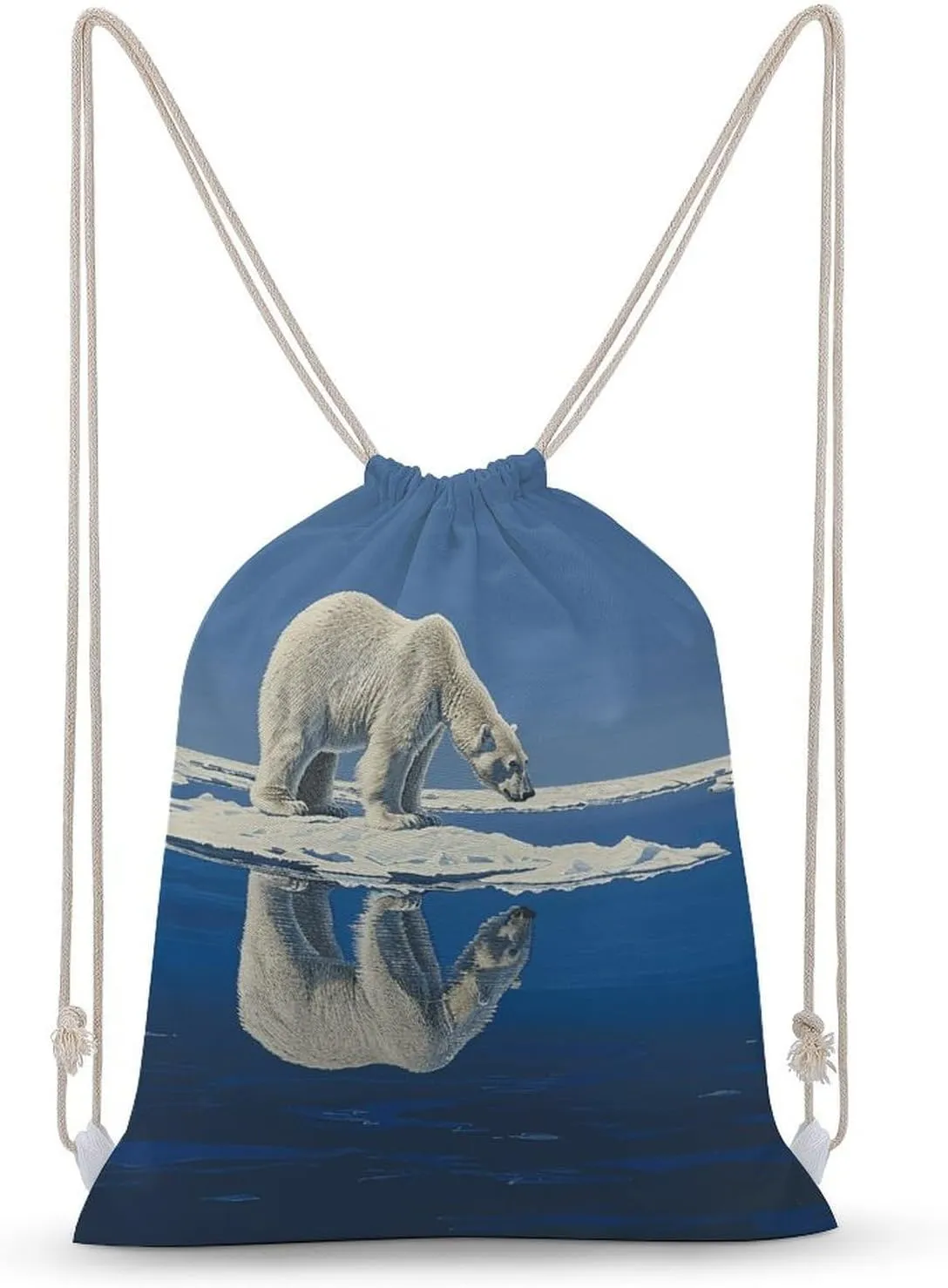 Standing on Ice Floe Drawstring Backpack for Women Men Drawstring Bag for Travel Swimming Sports Gym Bag