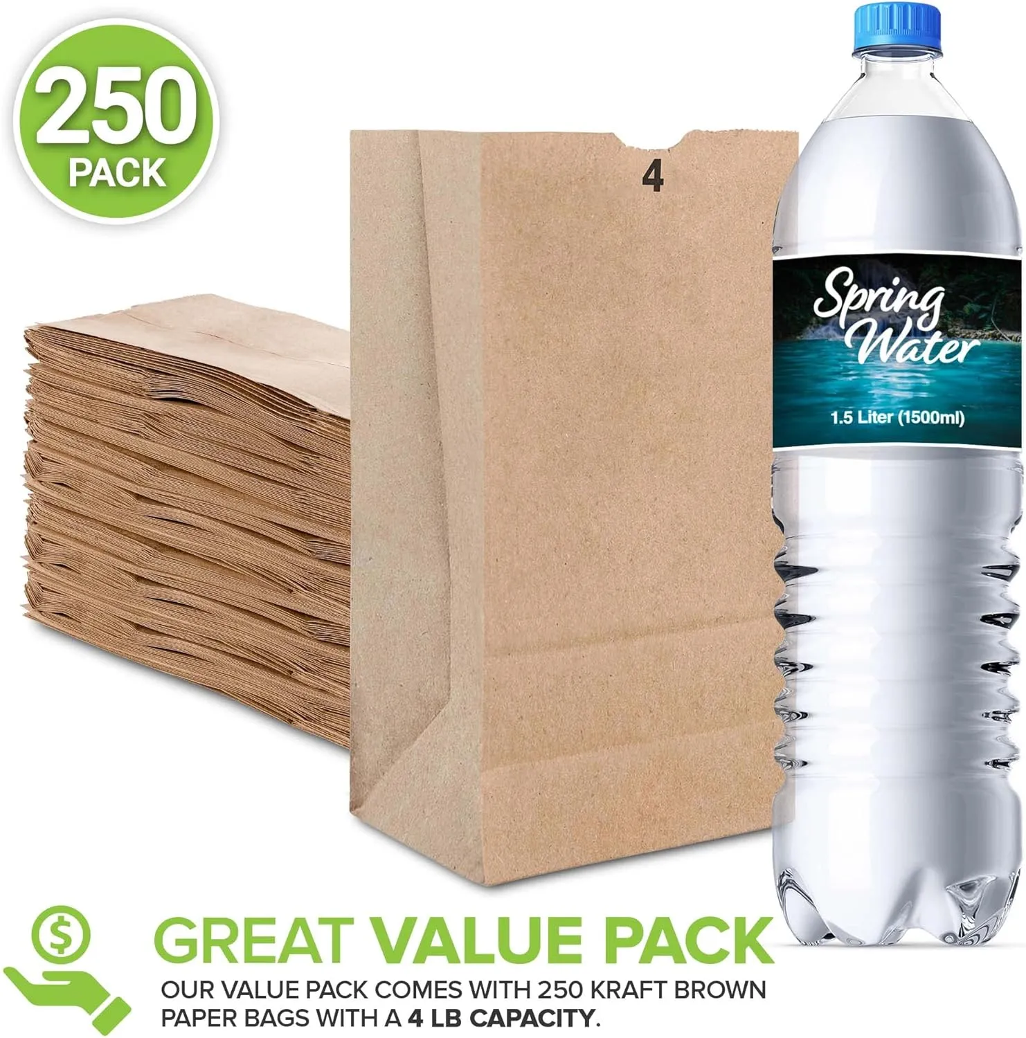 Stock Your Home 4 Lb Kraft Brown Paper Lunch Bags (250 Count) - Bulk Disposable Lunch Sacks, Small Size Blank Bag for Kids, Good for a Snack, Sandwich, Grocery Food, and Arts & Crafts Projects