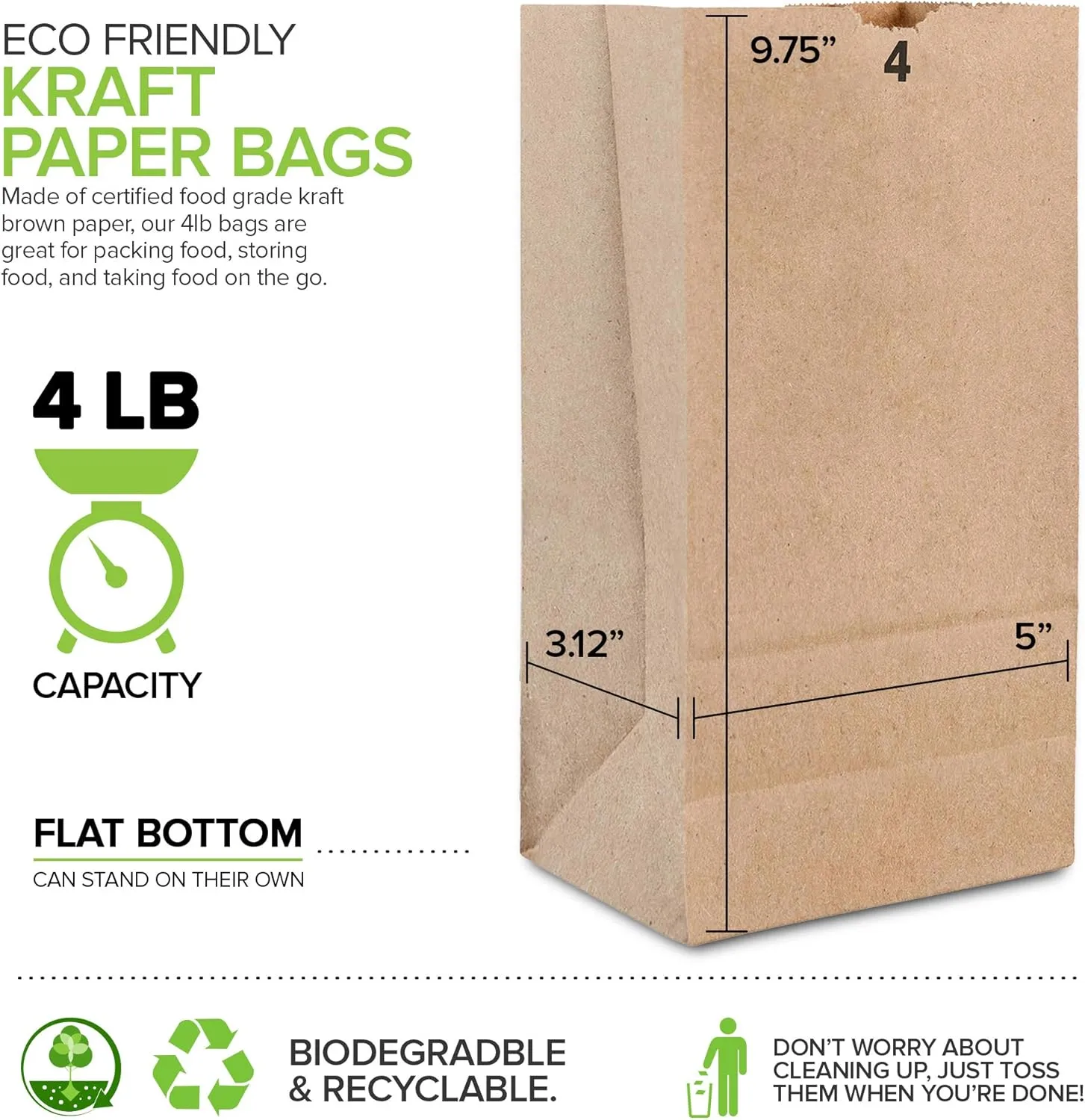 Stock Your Home 4 Lb Kraft Brown Paper Lunch Bags (250 Count) - Bulk Disposable Lunch Sacks, Small Size Blank Bag for Kids, Good for a Snack, Sandwich, Grocery Food, and Arts & Crafts Projects