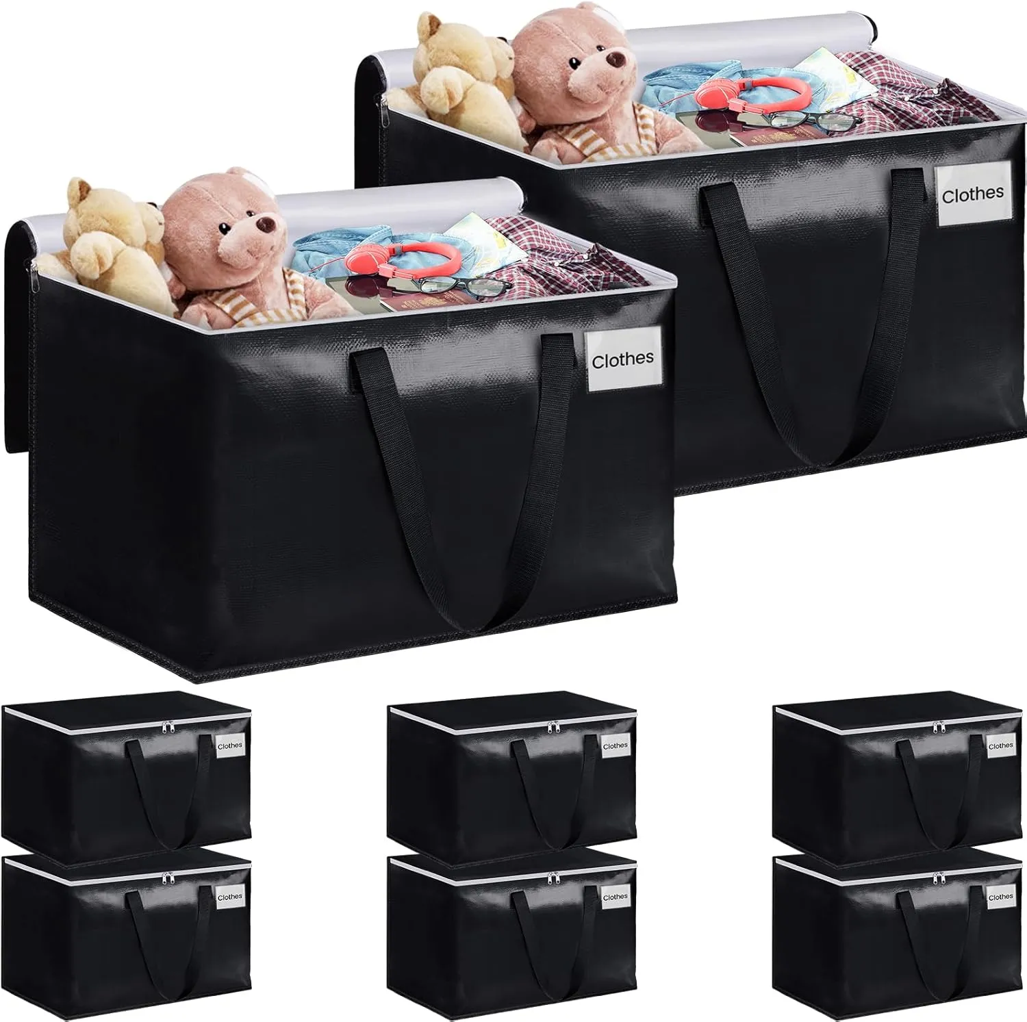 StorageRight Large Moving Bags Heavy Duty Storage Totes for Storage,Packing & Moving Collapsible Moving Supplies with Large Capacity, Reinforced Zippers and Handles, 125L, 8 Packs