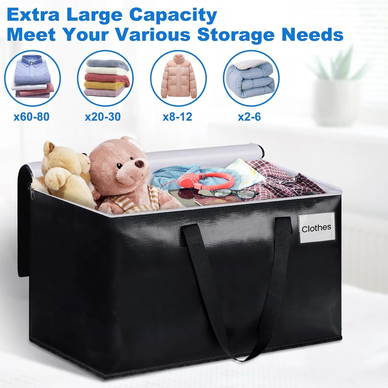 StorageRight Large Moving Bags Heavy Duty Storage Totes for Storage,Packing & Moving Collapsible Moving Supplies with Large Capacity, Reinforced Zippers and Handles, 125L, 8 Packs