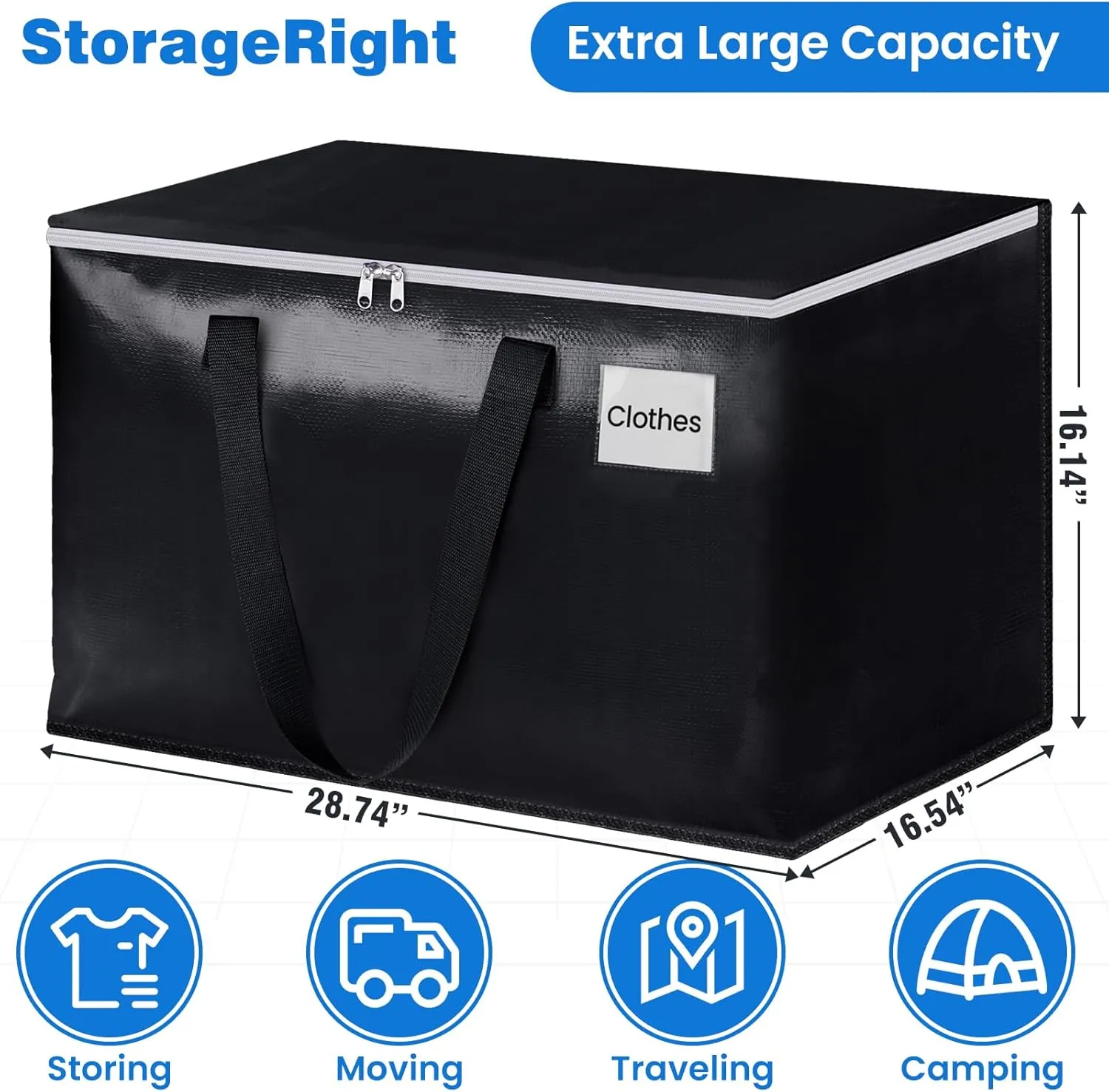 StorageRight Large Moving Bags Heavy Duty Storage Totes for Storage,Packing & Moving Collapsible Moving Supplies with Large Capacity, Reinforced Zippers and Handles, 125L, 8 Packs