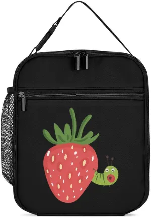 Strawberry Caterpillar Lunch Bag for Men Women Small Reusable Leakproof Insulated Lunch Box Adjustable Handbag
