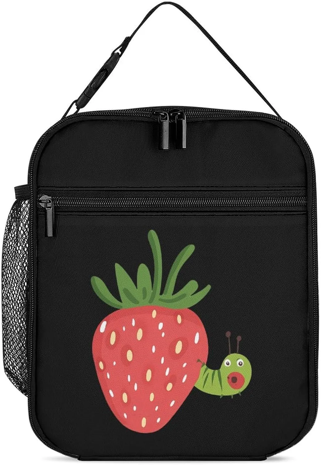 Strawberry Caterpillar Lunch Bag for Men Women Small Reusable Leakproof Insulated Lunch Box Adjustable Handbag