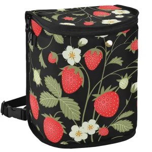 Strawberry Fruit Flowers Leaves Car Trash Can Car Garbage Bag with Lid Hanging Waterproof Leak Proof Vehicle Storage Bin