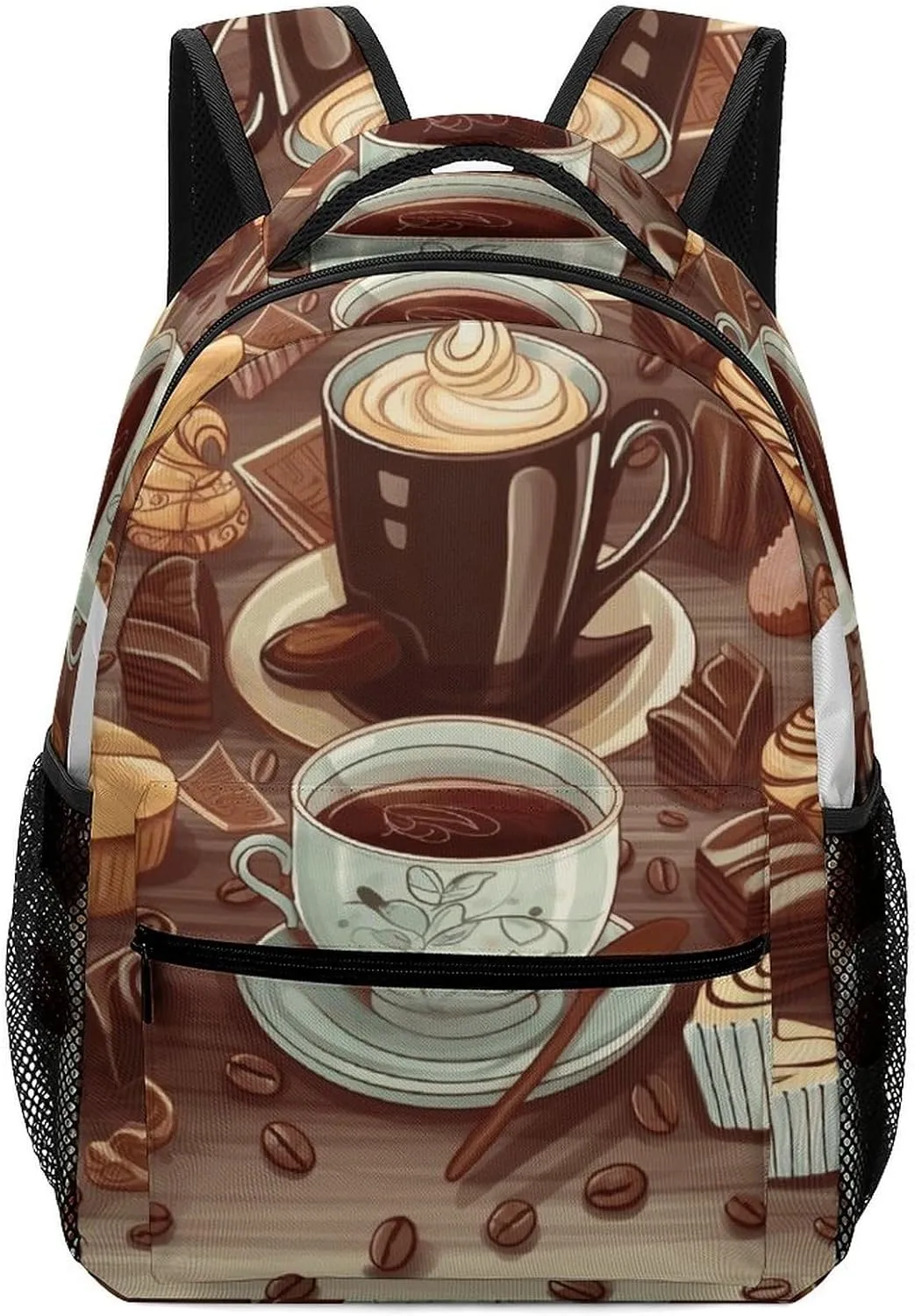 Stylish Backpack, Coffee And Sweets Sugar Chocolate Print Durable Backpack Travel Backpack Hiking Backpack Ergonomic Backpack Comfortable Backpack