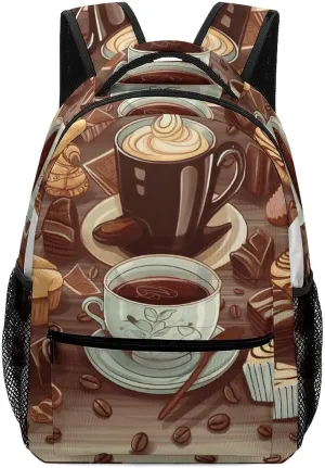 Stylish Backpack, Coffee And Sweets Sugar Chocolate Print Durable Backpack Travel Backpack Hiking Backpack Ergonomic Backpack Comfortable Backpack