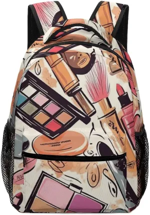 Stylish Backpack, Cosmetic And Makeup Theme Pattern Print Durable Backpack Travel Backpack Hiking Backpack Ergonomic Backpack Comfortable Backpack, Style
