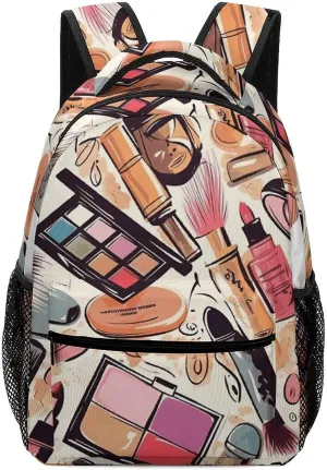 Stylish Backpack, Cosmetic And Makeup Theme Pattern Print Durable Backpack Travel Backpack Hiking Backpack Ergonomic Backpack Comfortable Backpack