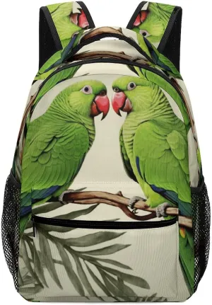 Stylish Backpack, Couple Parrots Olive Print Durable Backpack Travel Backpack Hiking Backpack Ergonomic Backpack Comfortable Backpack