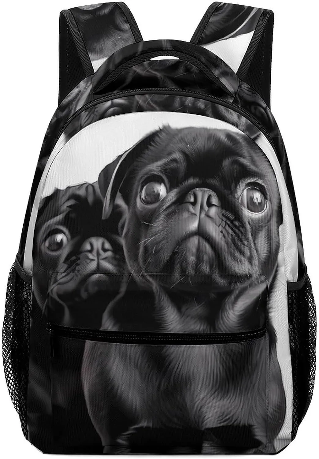 Stylish Backpack, Cute Black Pug Dog Print Durable Backpack Travel Backpack Hiking Backpack Ergonomic Backpack Comfortable Backpack