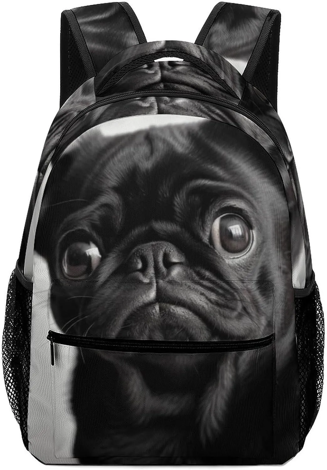 Stylish Backpack, Cute Black Pug Dog Print Durable Backpack Travel Backpack Hiking Backpack Ergonomic Backpack Comfortable Backpack