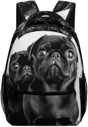 Stylish Backpack, Cute Black Pug Dog Print Durable Backpack Travel Backpack Hiking Backpack Ergonomic Backpack Comfortable Backpack