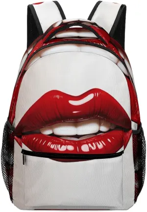 Stylish Backpack, Cute Graphic Red Lips Print Durable Backpack Travel Backpack Hiking Backpack Ergonomic Backpack Comfortable Backpack
