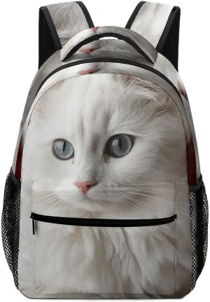 Stylish Backpack, Cute White Cat Print Durable Backpack Travel Backpack Hiking Backpack Ergonomic Backpack Comfortable Backpack