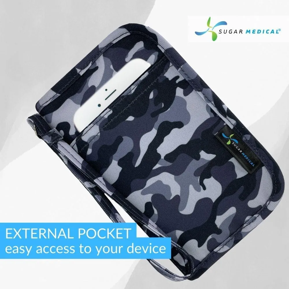 Sugar Medical Diabetes Supply Case | Medical Supplies Travel Bag | Glucose Meter Organizer | Diabetic Care Products | Glucometer Kit (Grey Camo)