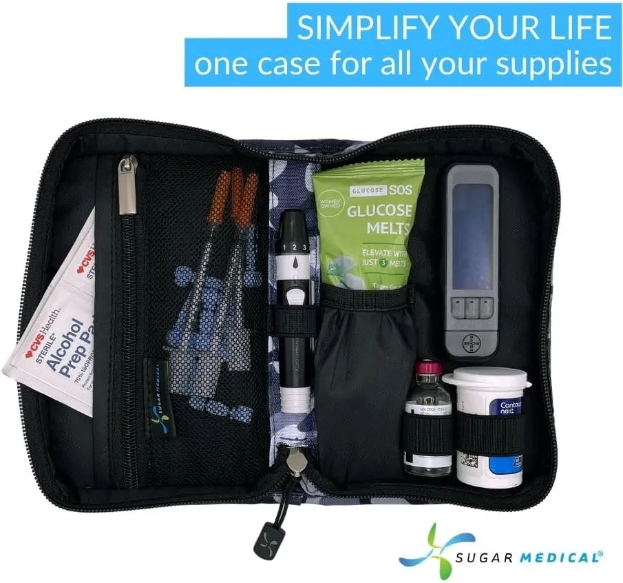 Sugar Medical Diabetes Supply Case | Medical Supplies Travel Bag | Glucose Meter Organizer | Diabetic Care Products | Glucometer Kit (Grey Camo)