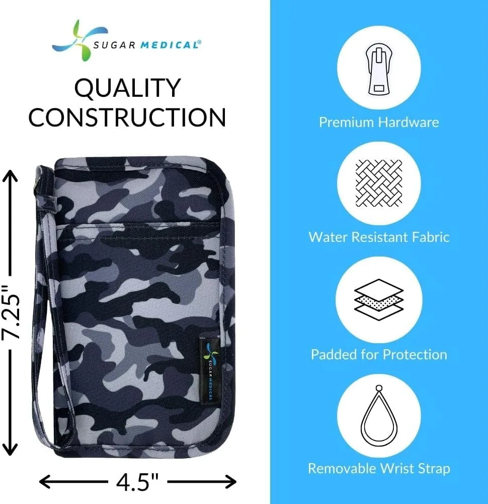 Sugar Medical Diabetes Supply Case | Medical Supplies Travel Bag | Glucose Meter Organizer | Diabetic Care Products | Glucometer Kit (Grey Camo)