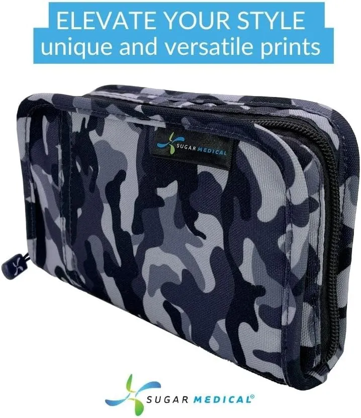 Sugar Medical Diabetes Supply Case | Medical Supplies Travel Bag | Glucose Meter Organizer | Diabetic Care Products | Glucometer Kit (Grey Camo)