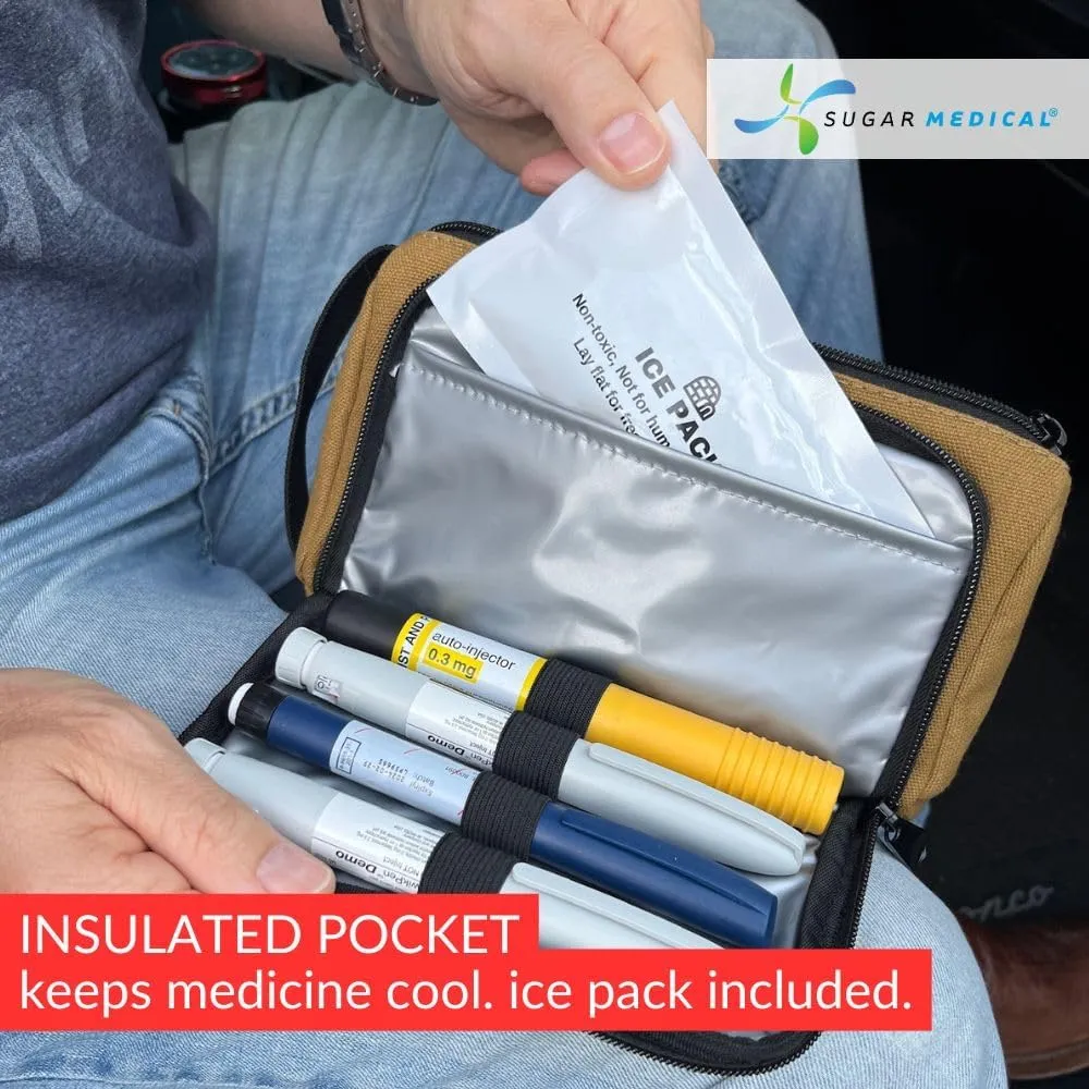 Sugar Medical Insulated Diabetes Insulin Pen Case Organizer – Diabetic Travel Bag for Insulin Pens, Glucose Meter & Supplies with Ice Pack (Hamilton Brown)