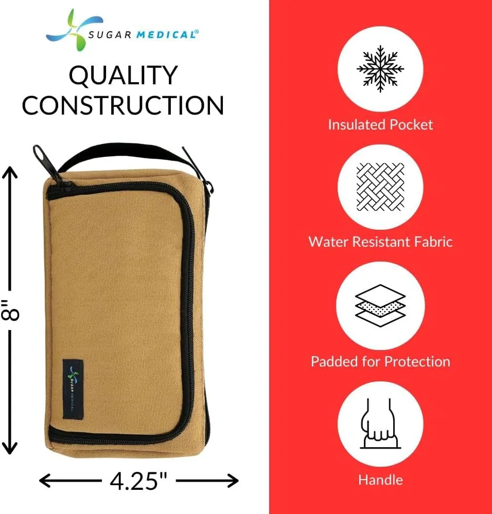 Sugar Medical Insulated Diabetes Insulin Pen Case Organizer – Diabetic Travel Bag for Insulin Pens, Glucose Meter & Supplies with Ice Pack (Hamilton Brown)