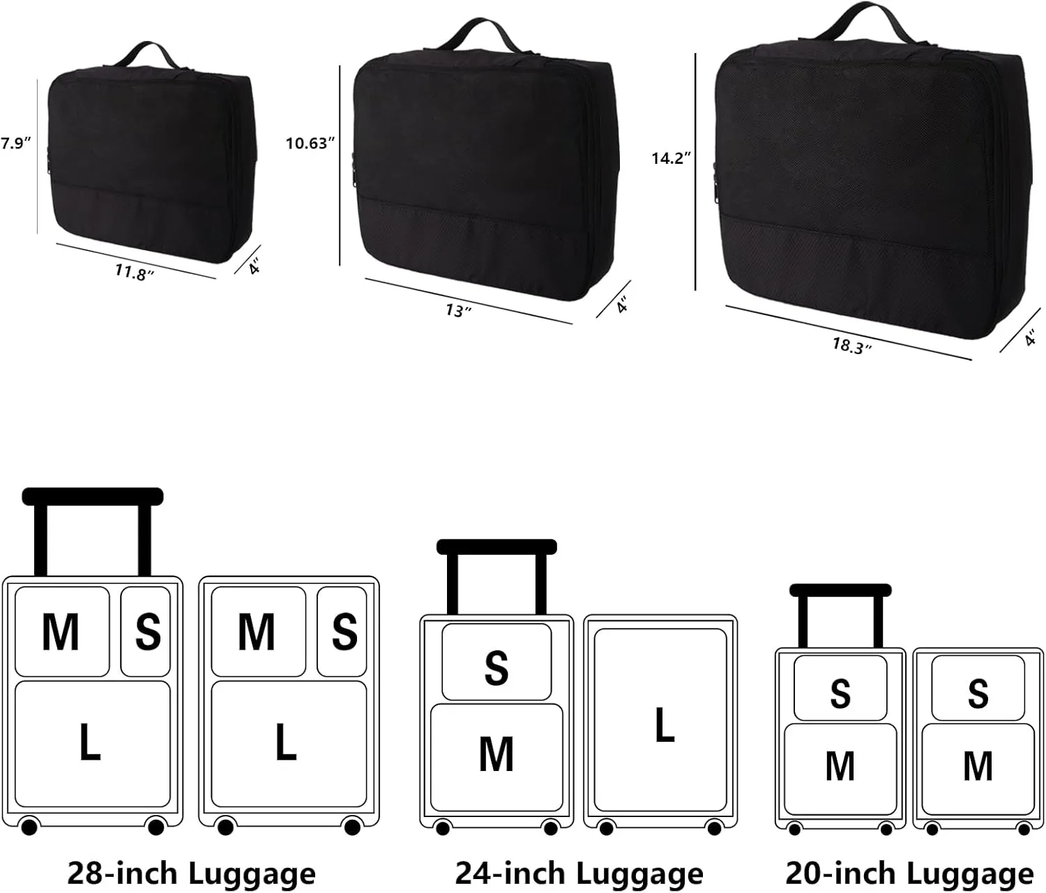Suitcase Organizer Bags Set For Travel - 6 Set Of Packing Cubes for Suitcases - Packing Cubes For Travel Fit 20" 24" 28" Luggage