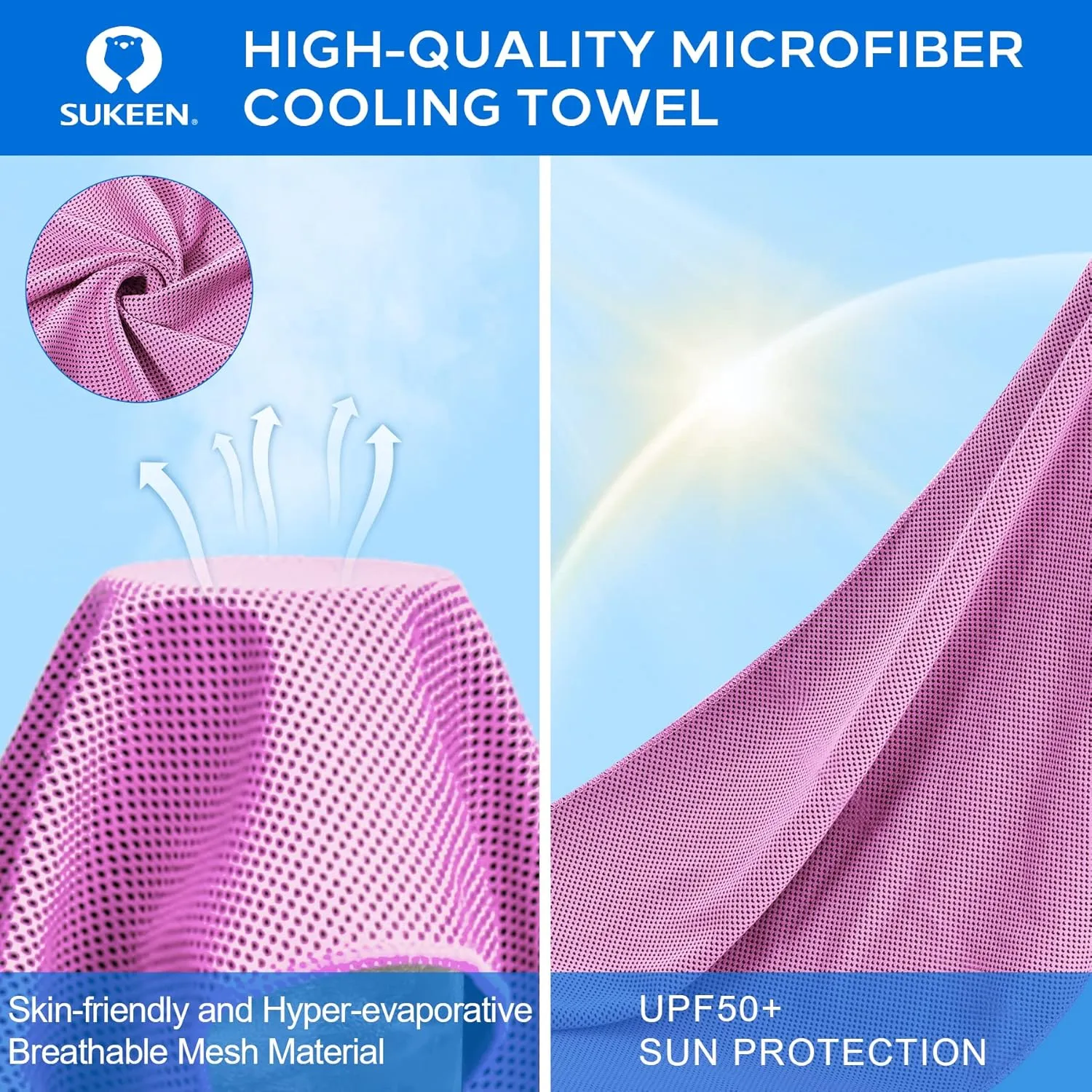 Sukeen Cooling Towel,Instant Evaporative Cooling for Sports,Yoga,Golf,Gym,Neck,Workout and More(40”x 12”)