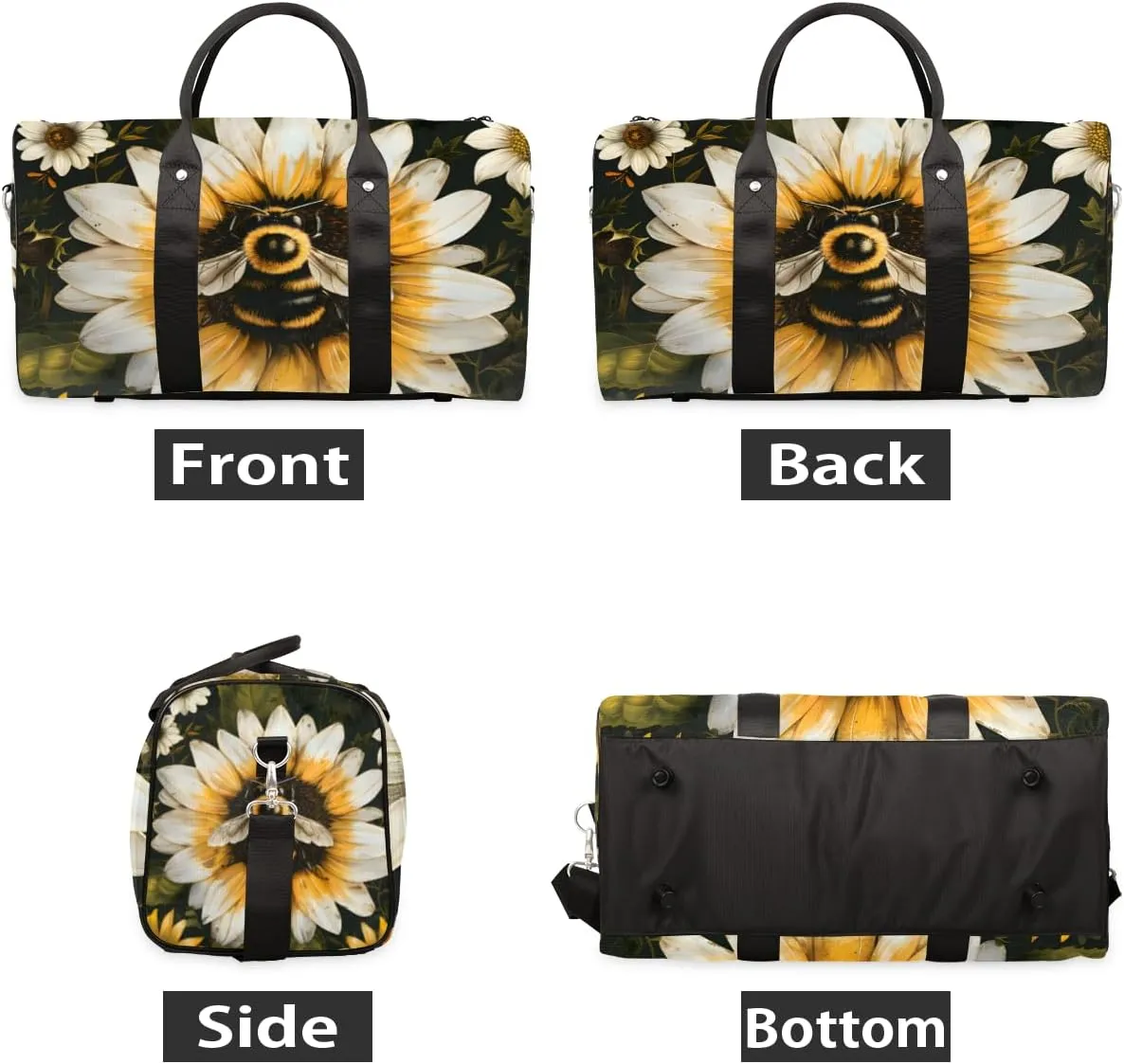 Sunflower Honeybee Travel Duffle Bag for Women Men Gym Duffel Foldable Bag Waterproof Weekender Spring Farmhouse Duffle Tote