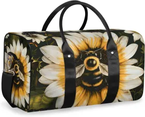 Sunflower Honeybee Travel Duffle Bag for Women Men Gym Duffel Foldable Bag Waterproof Weekender Spring Farmhouse Duffle Tote