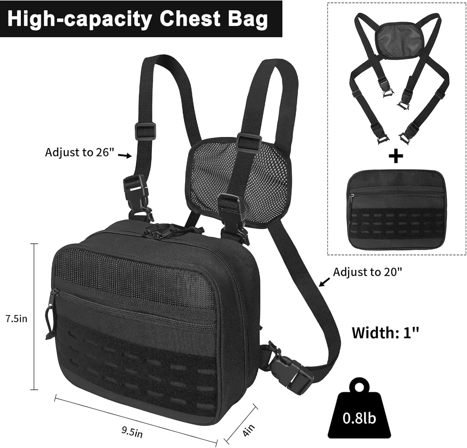 SUNRISING Tactical Chest Rig Bag Modular Tool Bag Tactical Molle Management Bag Detachable Magazine Pouches Plate with Strap Large Capacity Men's Chest Bag for Hunting Running Fly Fishing