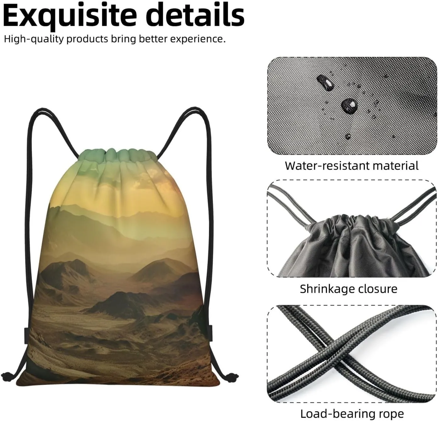 Sunset in Valley Drawstring Backpack Draw String Bag Sports Gym Bags Cinch Bag Gift Bags Travel Sackpack