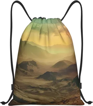 Sunset in Valley Drawstring Backpack Draw String Bag Sports Gym Bags Cinch Bag Gift Bags Travel Sackpack