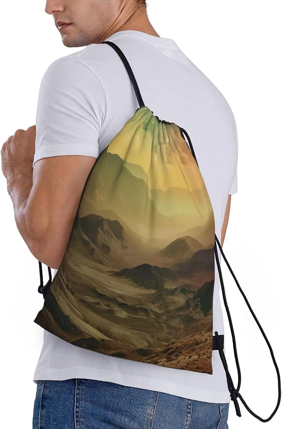 Sunset in Valley Drawstring Backpack Draw String Bag Sports Gym Bags Cinch Bag Gift Bags Travel Sackpack
