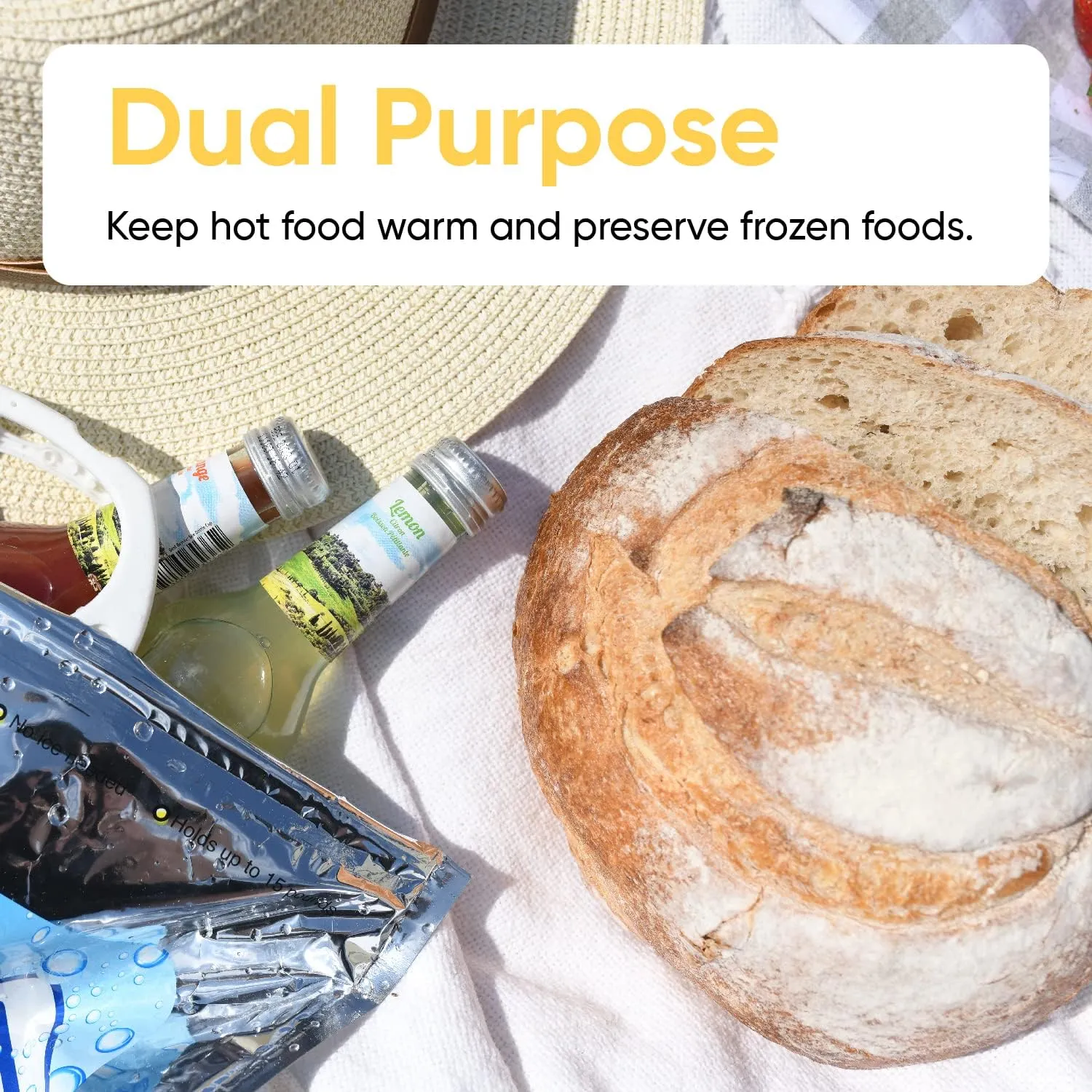 Superio Hot and Cold Insulated Bags for Food Delivery, Grocery Shopping Bags, Food Storage for Hot and Frozen Food for Travel, Disposable Cooler Bag, Reinforced Thermal Lunch Bag (10, 16"x5.5"x19")