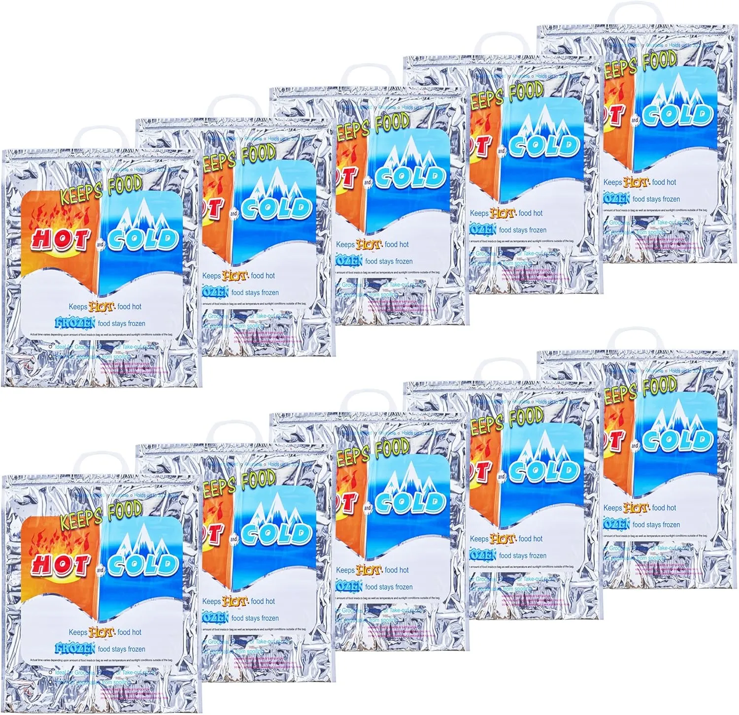 Superio Hot and Cold Insulated Bags for Food Delivery, Grocery Shopping Bags, Food Storage for Hot and Frozen Food for Travel, Disposable Cooler Bag, Reinforced Thermal Lunch Bag (10, 16"x5.5"x19")