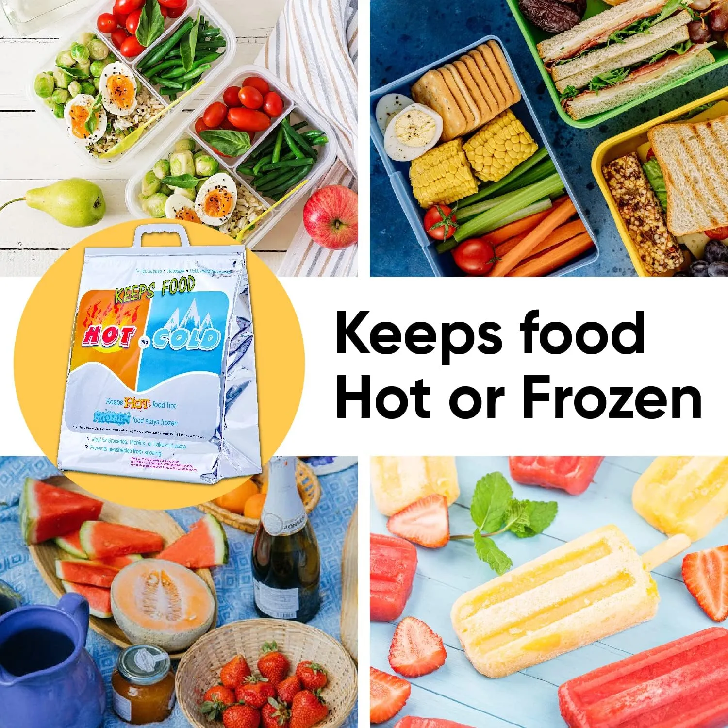 Superio Hot and Cold Insulated Bags for Food Delivery, Grocery Shopping Bags, Food Storage for Hot and Frozen Food for Travel, Disposable Cooler Bag, Reinforced Thermal Lunch Bag (10, 16"x5.5"x19")