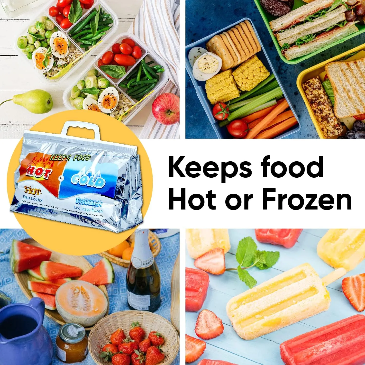 Superio Hot and Cold Insulated Bags for Food Delivery, Grocery Shopping Bags, Food Storage for Hot and Frozen Food for Travel, Disposable Cooler Bag, Reinforced Thermal Lunch Bag (2, 13"x5.5"x8.5")