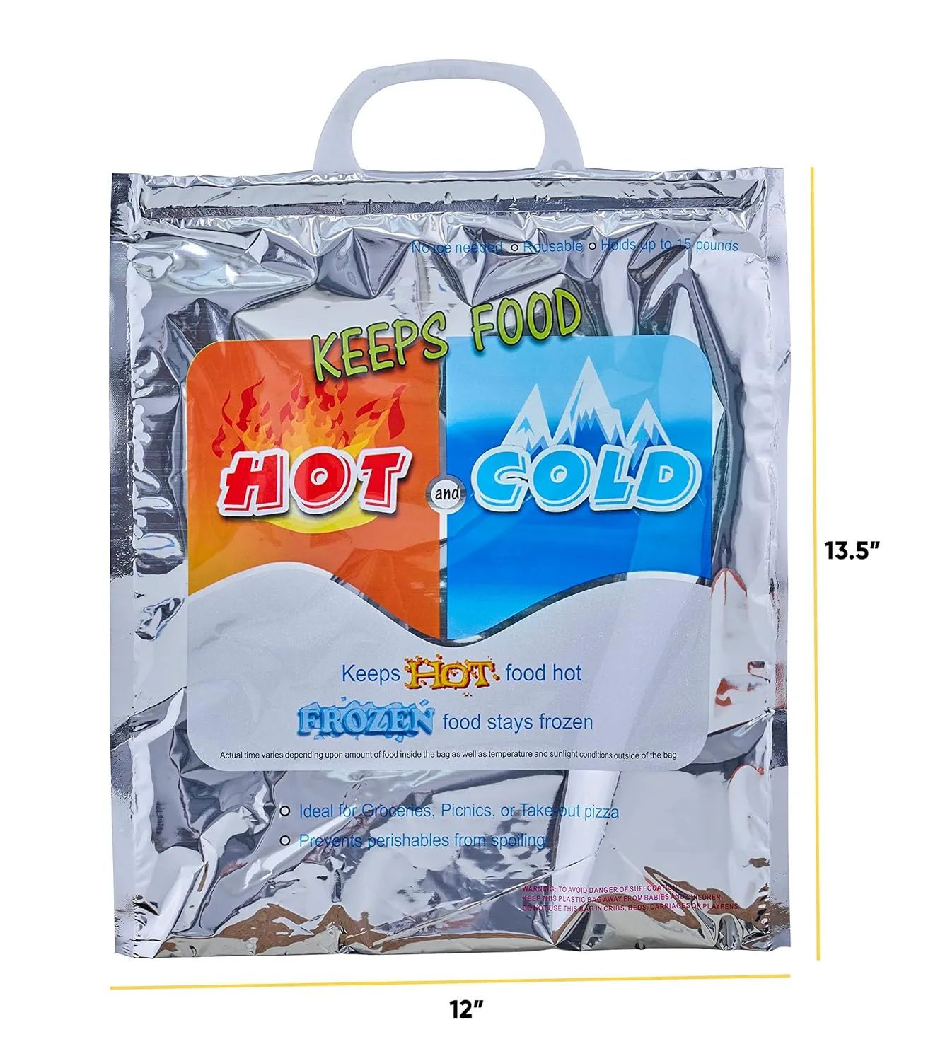 Superio Hot and Cold Insulated Bags for Food Delivery, Grocery Shopping Bags, Food Storage for Hot and Frozen Food for Travel, Disposable Cooler Bag, Reinforced Thermal Lunch Bag (6, 12"x13.5")