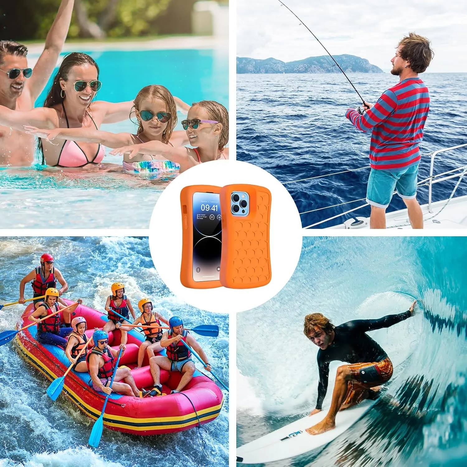 SUPFINE Floating Phone Case for iPhone 15/15 Pro/14/14 Pro/13/13 Pro/12/12 Pro EVA Foam Material Case with Waterproof Dry Bags and Lanyard,20FT Powerful Drop Protective Case 6.1 inch (Orange)